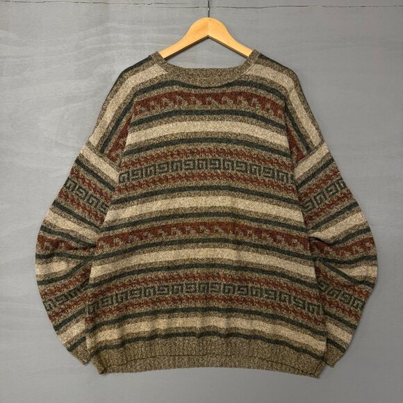 Vintage St. John’s Bay Retro Aztec Striped Oversized Brown Sweater XL - Picture 3 of 6